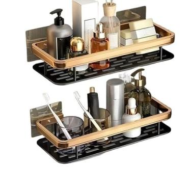 Imagem de Kit 2 SUPORTE PARA SHAMPOO PARA USO NO BANHEIRO NA PAREDE de alumínio suporte organizador (KIT 2-ouro negro)
