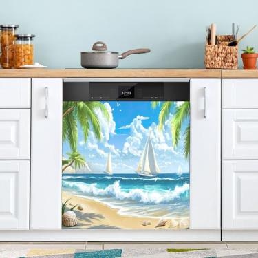 Imagem de SEHANY Capa magnética de máquina de lavar louça, estrela do mar, mar, praia, adesivos magnéticos decorativos antiarranhões para painel de geladeira e lava-louças, decoração personalizada de cozinha
