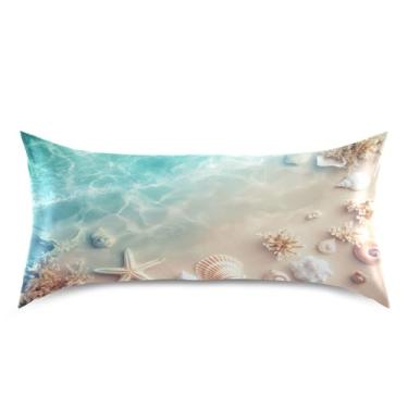 Imagem de Blueangle Linda fronha de cetim Starfish Shells para cabelo e pele, fronha de seda, tamanho king (50,8 x 101,6 cm) - Capas de almofada de cetim refrescantes com fecho de envelope (580)