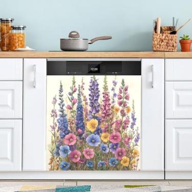Imagem de ATTX Capa magnética para lava-louças Foxgloves and Iris, 58,4 cm C x 66 cm A, decoração da capa da máquina de lavar louça, decalques para armário doméstico e eletrodomésticos adesivos #181