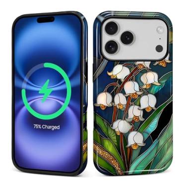 Imagem de Zhhoya Capa para iPhone 17 Pro, vitral lírio do vale, estampa de flores silvestres, brilhante, compatível com Magsafe, capa rígida de 2 camadas, proteção para meninas, mulheres, meninos e homens