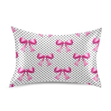 Imagem de SEHANY Capas de almofada de seda com laço rosa para cabelo e pele, capas de almofada de cetim respiráveis macias e refrescantes com fecho de envelope, tamanho king (50 x 76 cm)