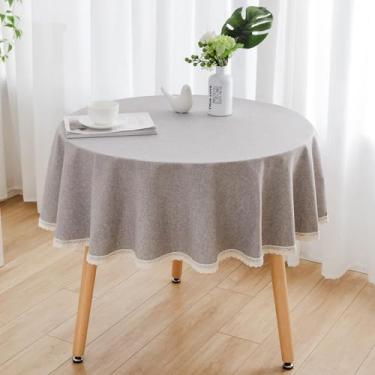 Imagem de Wuluwala Toalha de mesa redonda de tecido decorativo de cor sólida de 89 cm, toalha de mesa de linho de algodão com acabamento em renda, resistente a manchas, capa de mesa de jantar para cozinha, café