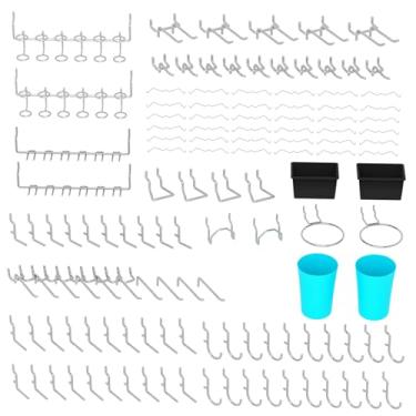 Imagem de HUZJIEHUI Conjunto de ganchos extragrossos de 157 peças, organizador de acessórios de quadro de metal com caixas de armazenamento e travas de estacas, serve apenas para quadro de pegboard de 1/10.2 cm