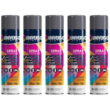 Imagem de Tinta Spray 400ml Cinza Grafite Uso Geral em Aço Ferro Couro Gesso Cerâmica | Universo | Kit 05 un