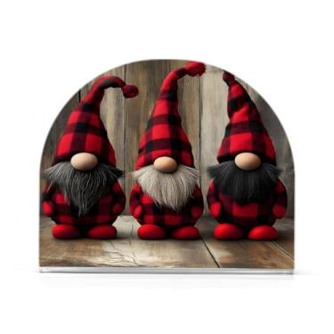 Imagem de xigua Suporte de guardanapo de gnomo fofo de Natal para mesas, porta-guardanapos de papel de placa acrílica elegante, dispensador de papel de seda independente moderno para sala de jantar, sala de