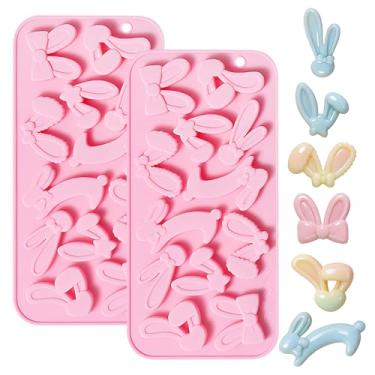 Imagem de Conjunto de moldes de silicone de Páscoa, design de cesta de cruz de ovo de coelho rosa, suprimentos de artesanato e pastelaria, ferramentas decorativas para fazer chocolate doce (rosa (QY345))