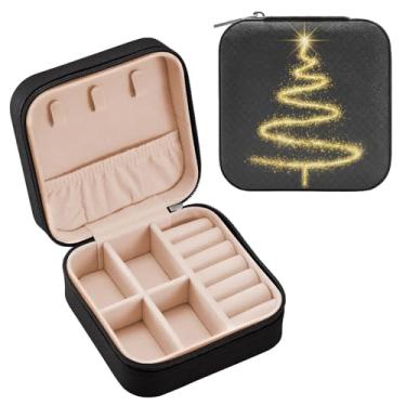 Imagem de Wassud Caixa de joias de viagem de árvore de Natal para mulheres, meninas, senhoras, noiva, mini organizador de joias de couro PU, caixa quadrada de armazenamento de joias para brincos, anéis, colar