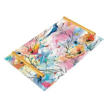 Imagem de Wassud Bandeja de banheiro de folhas de aquarela com alças, organizador de perfume de joias de acrílico para banheiro, quarto, cozinha, balcão de 30 x 20 cm
