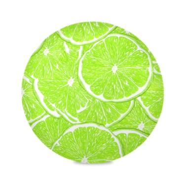 Imagem de Wassud Jogo americano verde fatias de limão tapetes de mesa redondos para cozinha e jantar tapetes laváveis resistentes ao calor decoração de mesa 39 cm