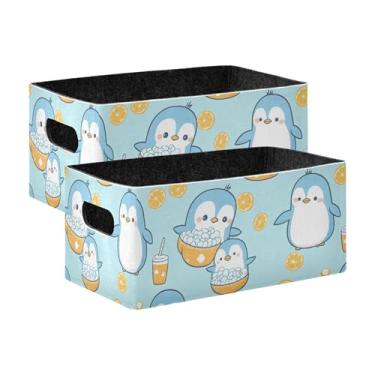Imagem de xigua Conjunto de 2 caixas de armazenamento Blue Penguins, cubo de armazenamento dobrável, organizador de cestas de armazenamento para brinquedos, livros, prateleiras, armário, lavanderia, berçário