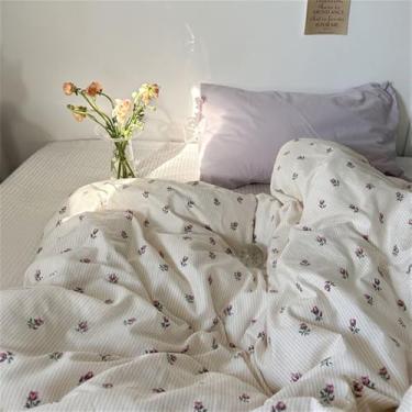 Imagem de XLCZMYL Conjunto de capa de colcha de quatro peças de algodão lavado em água pura para quarto de estudante, solteiro/duplo, conjunto de cama de três peças, 7, capa 180 x 200 cm, 4 peças