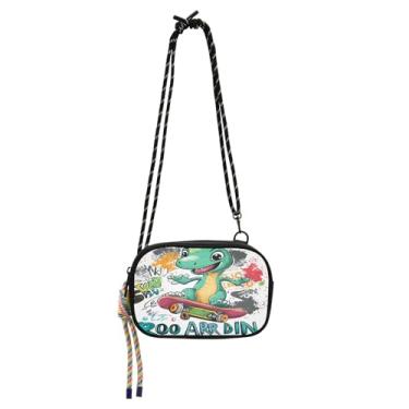 Imagem de STAYTOP Dinossauros jogando skate pequena bolsa transversal bolsa celular carteira para mulheres e homens, mini bolsa de viagem - dinossauros jogando skate