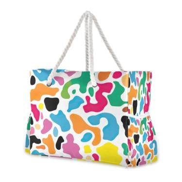Imagem de Wassud Bolsa de praia colorida grande bolsa de praia para mulheres, impermeável, à prova de areia, bolsa de viagem com zíper e bolso para piscina, academia, acampamento