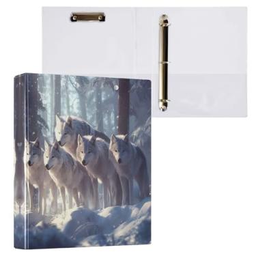 Imagem de STAYTOP Organizador de fichário redondo Wolves in the Snow, fichário de 3 anéis com prancheta (carta A4), fichário fofo para material de escritório escolar