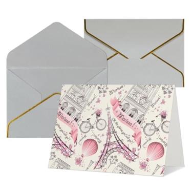 Imagem de SKKNT Cartões comemorativos românticos com estampa de borboleta de Paris para todas as ocasiões, convites de festa de aniversário de casamento, 12,7 x 15,2 cm