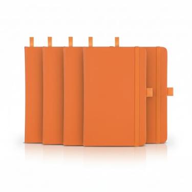 Imagem de Caderno A5 Capa Dura em PU, 80 Folhas Pautadas na Cor Bege, com Elástico e Suporte para Caneta, Tamanho 21x14,5cm (5, Laranja)