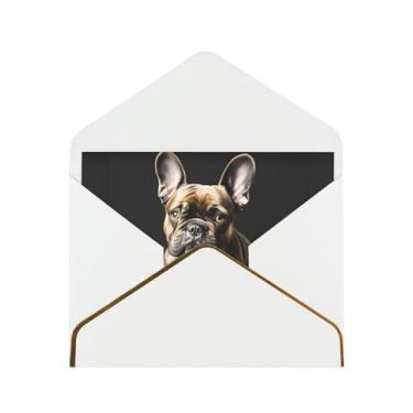 Imagem de SKKNT Long ears French Bulldog Print Cartões comemorativos para todas as ocasiões, convites de festa de aniversário de casamento, 12,7 x 15,2 cm