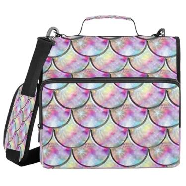 Imagem de STAYTOP Fichários de 3 anéis com zíper com alça de ombro, organizador de fichário de 3,8 cm, pasta expansível resistente à água com vários bolsos para escola e escritório - lindas escamas de sereia