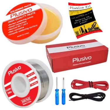 Imagem de Kit de fluxo de fio de solda e pasta de resina - 60-40 fios de solda de núcleo de resina de chumbo de estanho (1 mm, 100 g) e fluxo de pasta de resina para solda elétrica PCB e DIY de Plusivo