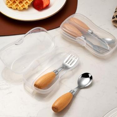 Imagem de Conjunto de 2 peças de talheres portáteis de colher e garfo para viagem, piquenique, conjunto compacto de utensílios de aço inoxidável, cor original