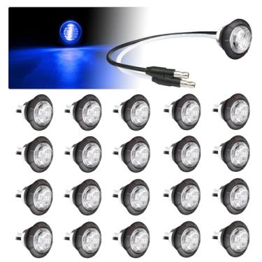 Imagem de TMH Mini lente transparente de 3/10.2 cm, luz azul, 3 LEDs com plugue de conector, marcadores laterais, luzes indicadoras, mini redondas dianteiras traseiras com ilhós para caminhão, reboque, caminhão