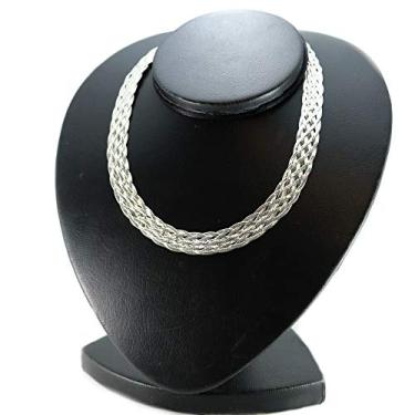 Imagem de Colar Trançado 8 Fios 45cm Prata Legitima 925