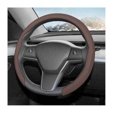 Imagem de FALVFUN Capa de volante de carro, couro napa de 38 cm, antiderrapante, respirável, protetor de volante de veículo, acessórios de decoração de interiores automotivos, universal para caminhão SUV RV