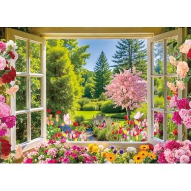 Imagem de Cenário fotográfico primavera verão primavera floral paisagem natural janela foto fundo para aniversário, casamento, festa recém-nascida, adereço para cabine fotográfica (240 x 180 cm)