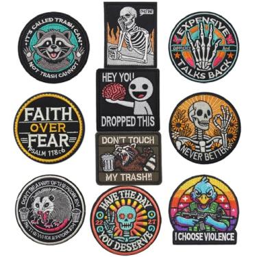 Imagem de 10 peças aleatórias engraçadas táticas meme moral patch bordado completo laço militar e adesivos de gancho para mochilas, toucas, colete, roupas táticas, bolsa EDC, suporte traseiro para assento de