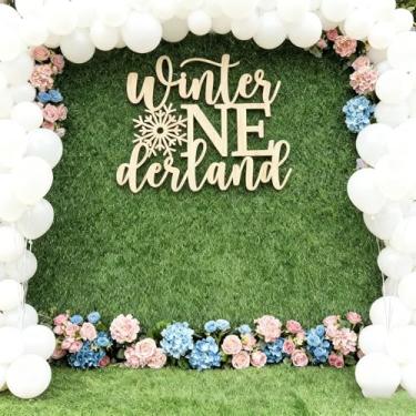 Imagem de Placa de inverno Onederland para pano de fundo, decoração de parede de primeiro aniversário de menina ou menino de madeira para festa de chá de bebê, decoração de parede de inverno, cabine de fotos de