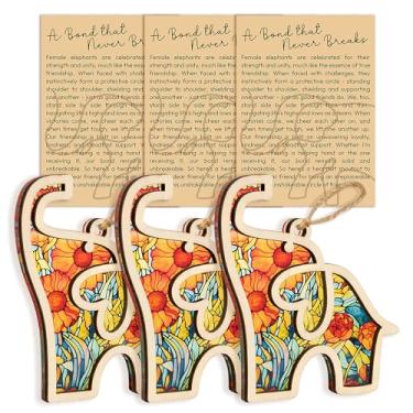 Imagem de Conjunto de 3 enfeites de elefante amarelo da amizade com cartão de história - presentes de aniversário para mulheres, melhores amigas, irmãs, lembrança de vínculo especial significativo, decoração de