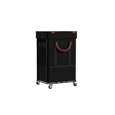 Imagem de Cesto de roupa suja de 150L com rodas, cesto de roupa suja duplo, 2 seções, com 2 sacos internos, tampa, alça e bolsa de malha, cestos grandes e altos para roupas sujas para quarto, lavanderia