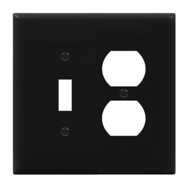 Imagem de ENERLITES Interruptor de interruptor de luz combinado/placa de tomada duplex, tamanho médio 2 entradas 12,4 x 12,5 cm, policarbonato termoplástico 881121M-BK, preto