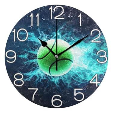 Imagem de GAIGEO Relógio de parede analógico decorativo preto bola verde desenho animado relógio de cozinha rústico funky alimentado por bateria, arte de parede boho decoração de casa, 25 cm, ponteiros pretos