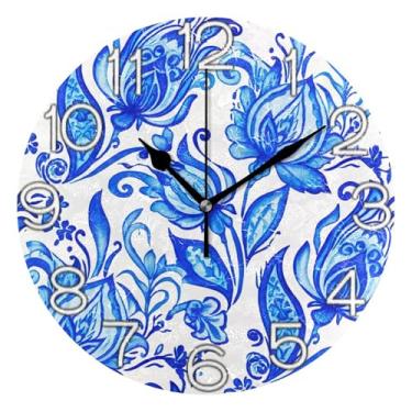 Imagem de GAIGEO Relógio de parede analógico decorativo para sala de aula, escritório, operado por bateria, decoração de parede de meados do século, número de relógio branco com Kedu, 25 cm, ponteiros dourados