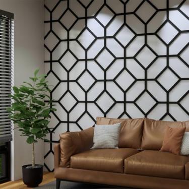 Imagem de MidModArt Painéis de parede decorativos modulares de PVC para sala de estar lobby quarto, 8 peças cruz grade - acabamento preto fosco preto