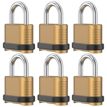 Imagem de Pacote com 6 fechaduras resistentes à prova de intempéries, cadeado de combinação externa de 4 dígitos, fechaduras combinadas redefiníveis para portão, armário, galpão, garagem, cerca, unidade de