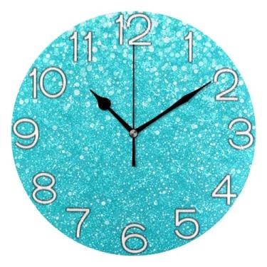Imagem de GAIGEO Relógio de parede analógico decorativo operado por bateria relógio de cozinha fofo, arte de decoração moderna de meados do século, azul turquesa, 25 cm, ponteiros pretos