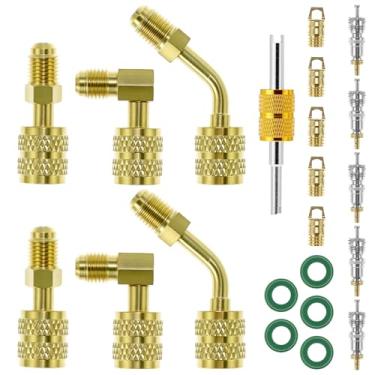 Imagem de QWORK Kit adaptador R410a para mini sistemas divididos, SAE 5/40.6 cm para 1/10.2 cm conjunto conversor de latão para ar condicionado split HVAC serviço de refrigeração