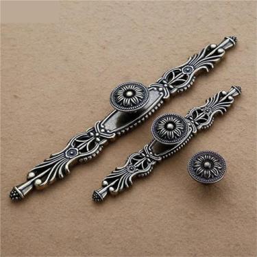 Imagem de HTNAFONI Puxadores de liga de zinco para armário antigo puxadores de gaveta de armário de cozinha puxadores de porta de móveis ferragens 1 peça (L)