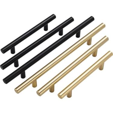 Imagem de HTNAFONI Puxador de armário preto dourado de aço inoxidável escovado maçanetas de porta de armário de cozinha puxadores de gaveta de móveis puxador de barra 1 peça (preto 160 mm)