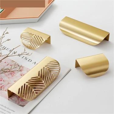 Imagem de HTNAFONI Puxadores de armário dourados em forma de folha puxadores de móveis puxadores de porta de cozinha puxadores de gaveta de cobre maçaneta de armário 1 peça (cinza orifício de 40 mm)