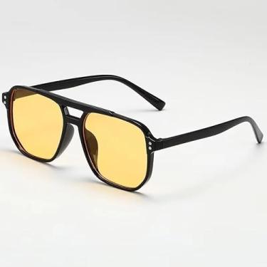 Imagem de Óculos de sol quadrados vintage para homens e mulheres – Óculos de sol grandes UV400 com lentes pretas, óculos de sol unissex retrô, Amarelo