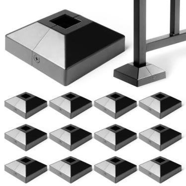 Imagem de Wocepu Cobertura de base de alumínio para corrimãos, escadas, pátios, varandas - saia dividida, 12 peças (preto)