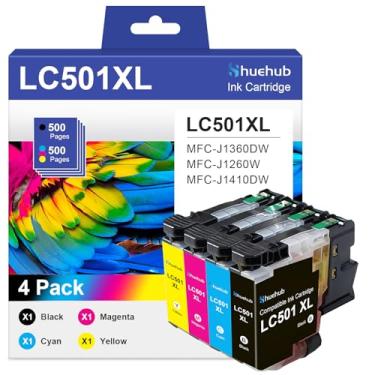 Imagem de Cartucho de tinta LC501XL LC501 de alto rendimento para impressora Brother LC501 LC501XL LC 501 XL para impressora MFC-J1360DW MFC-J1260W MFC-J1410DW (preto ciano magenta amarelo, pacote com 4)