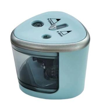 Imagem de Apontador de lápis semiautomático de orifício duplo – perfeito para guias grossos e finos, ideal para escritórios, escolas, estudantes e ilustradores, azul