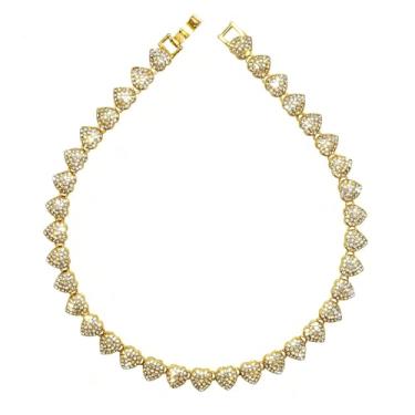 Imagem de Ximipet Linda coleira de cachorro com diamante em forma de coração, joia de metal resistente/prata para cães e gatos, vários tamanhos (ouro, 19,8 cm)