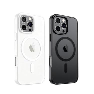 Imagem de Pacote com 2 capas de telefone magnéticas compatíveis com iPhone 16 PRO de gama completa (suporta MagSafe) (proteção contra quedas de grau militar), capa rígida totalmente transparente, capa de