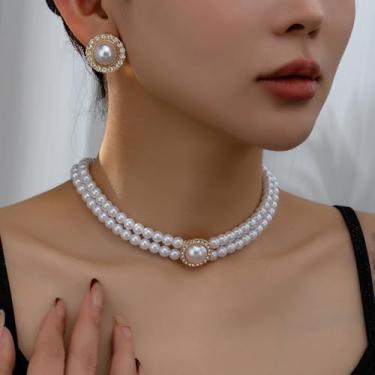 Imagem de Conjunto de colar de pérolas para mulheres, joias delicadas, acessório de pedra preciosa, design de corrente longa, pingente de joias para presente de amizade, Medium, Latão, Sem Pedra Preciosa